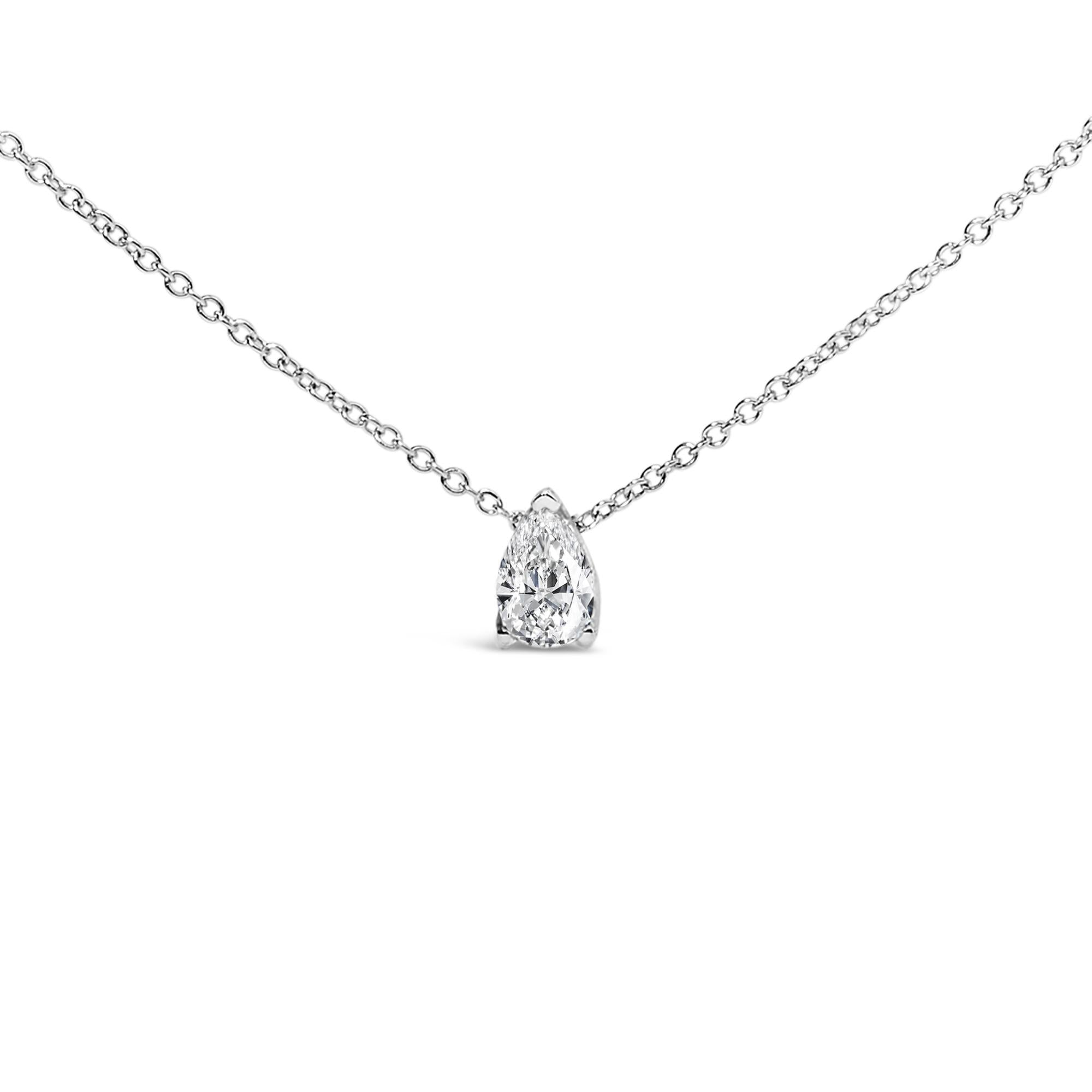 14K White Gold Pear Shape Lab Grown Diamond Solitaire Pendant Necklace (F-G Color, VS2-SI1 Clarity)