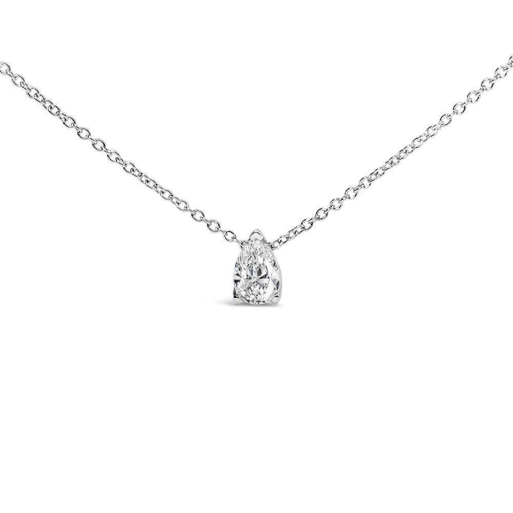 14K White Gold Pear Shape Lab Grown Diamond Solitaire Pendant Necklace (F-G Color, VS2-SI1 Clarity)