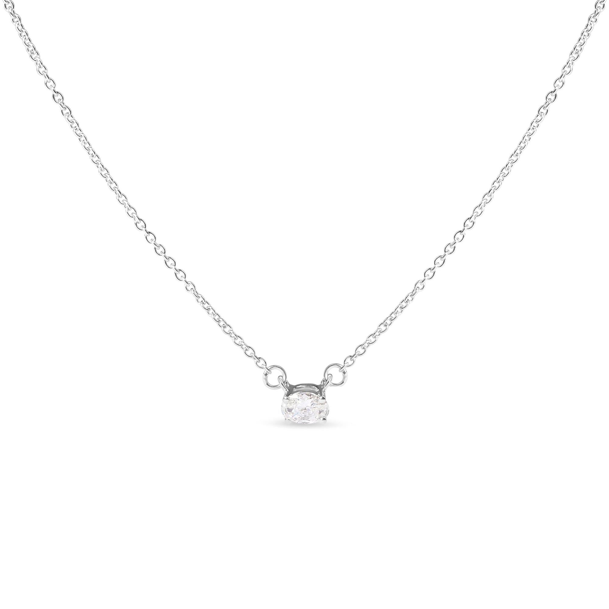 14K White Gold 1/4 Cttw Lab Grown Oval Solitaire Diamond East West 18" Pendant Necklace (G-H Color, VS2-SI1 Clarity)