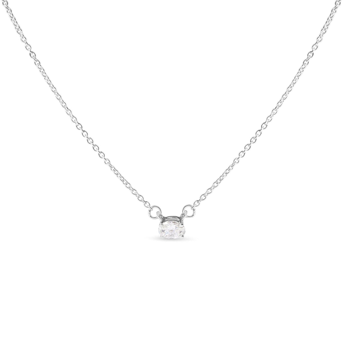 14K White Gold 1/4 Cttw Lab Grown Oval Solitaire Diamond East West 18" Pendant Necklace (G-H Color, VS2-SI1 Clarity)