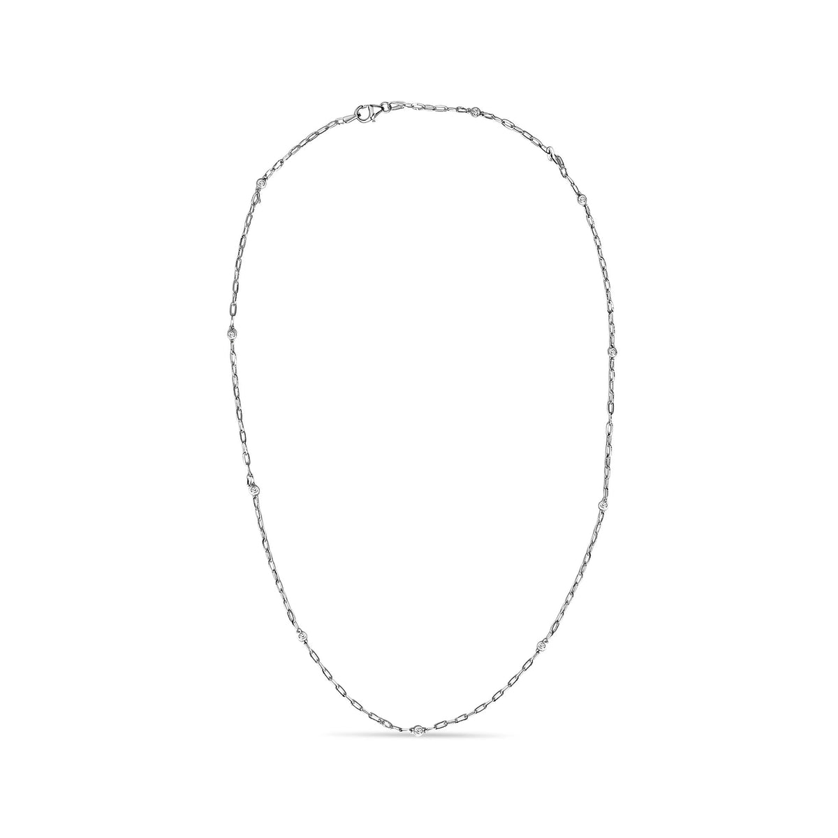 14K White Gold Bezel Set 1.00 Cttw Diamond 11 Station Necklace