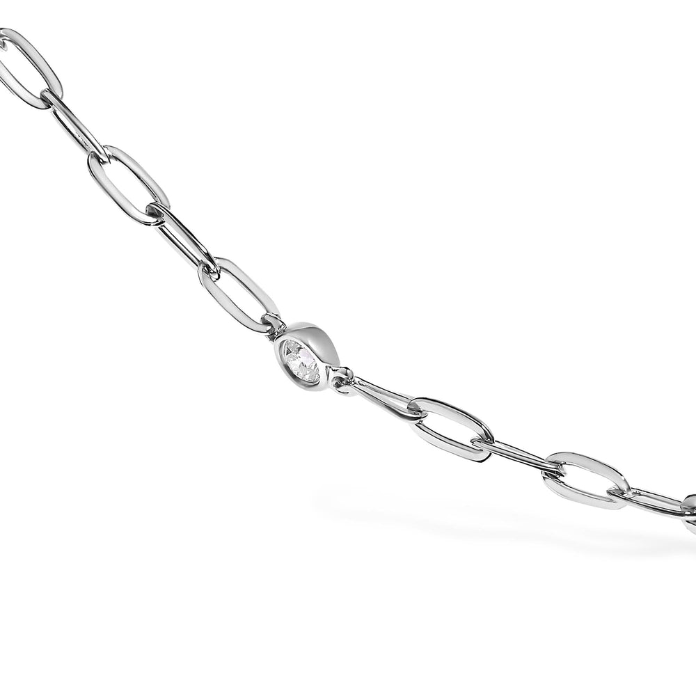 14K White Gold Bezel Set 1.00 Cttw Diamond 11 Station Necklace