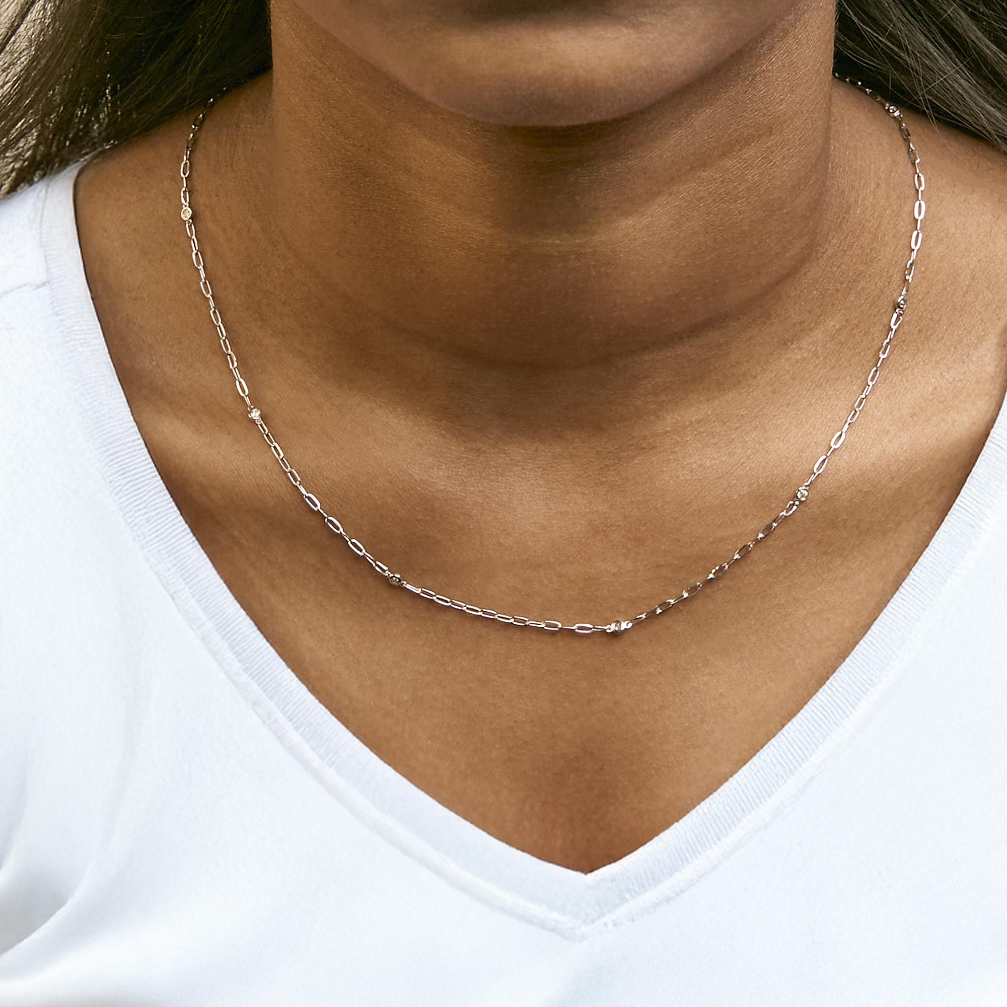 14K White Gold Bezel Set 1.00 Cttw Diamond 11 Station Necklace