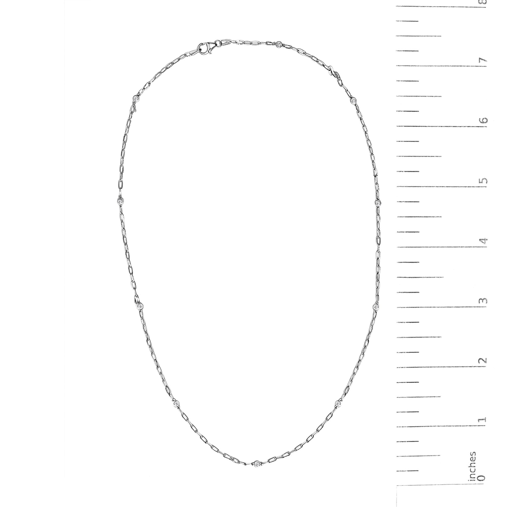 14K White Gold Bezel Set 1.00 Cttw Diamond 11 Station Necklace