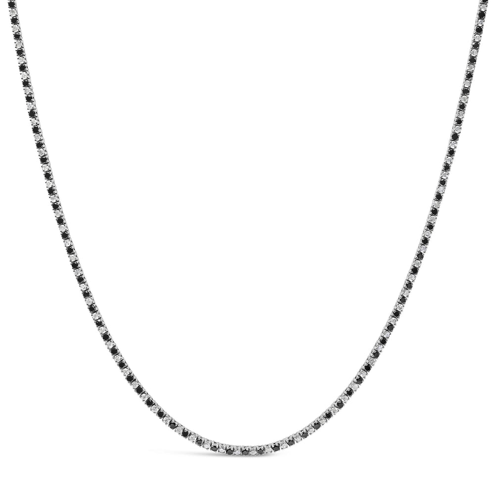 .925 Sterling Silver 7.0 Carat Alternating White and Black Diamond Tennis Necklace (Black/I-J Color, I2-I3 Clarity) - 16- 18" Inches