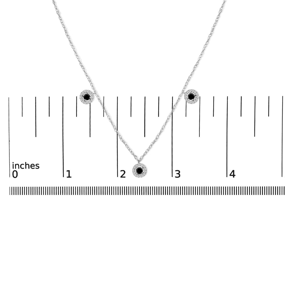 .925 Sterling Silver 5/8 Cttw Black Diamond 3 Station with Halo Necklace