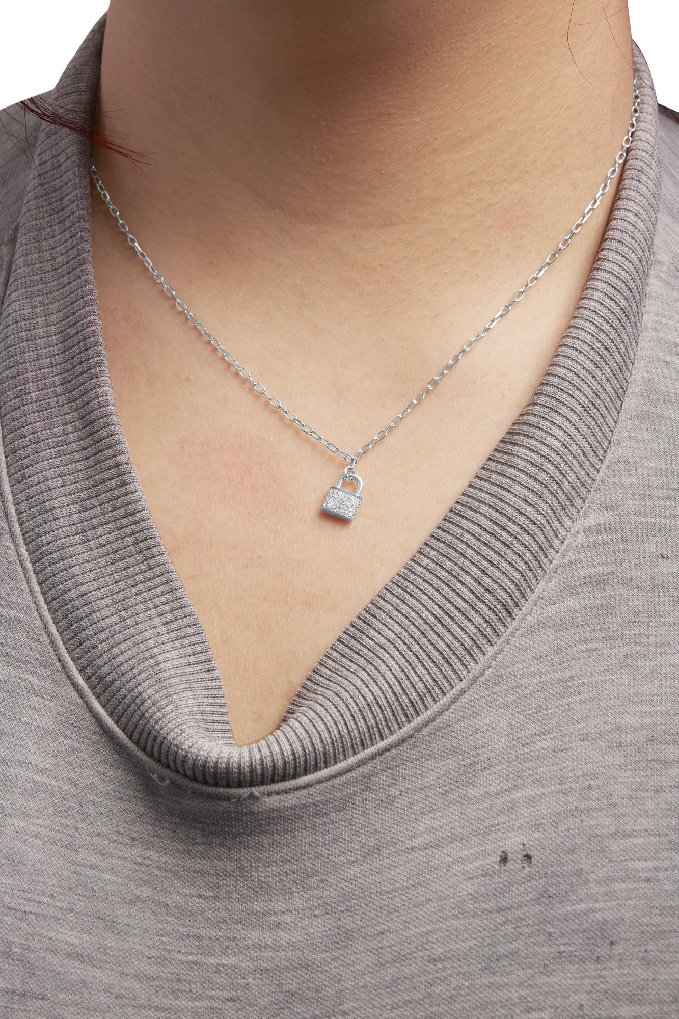 .925 Sterling Silver 1/4 Cttw Diamond Lock Pendant Necklace with Paperclip Chain (H-I Color, SI2-I1 Clarity)