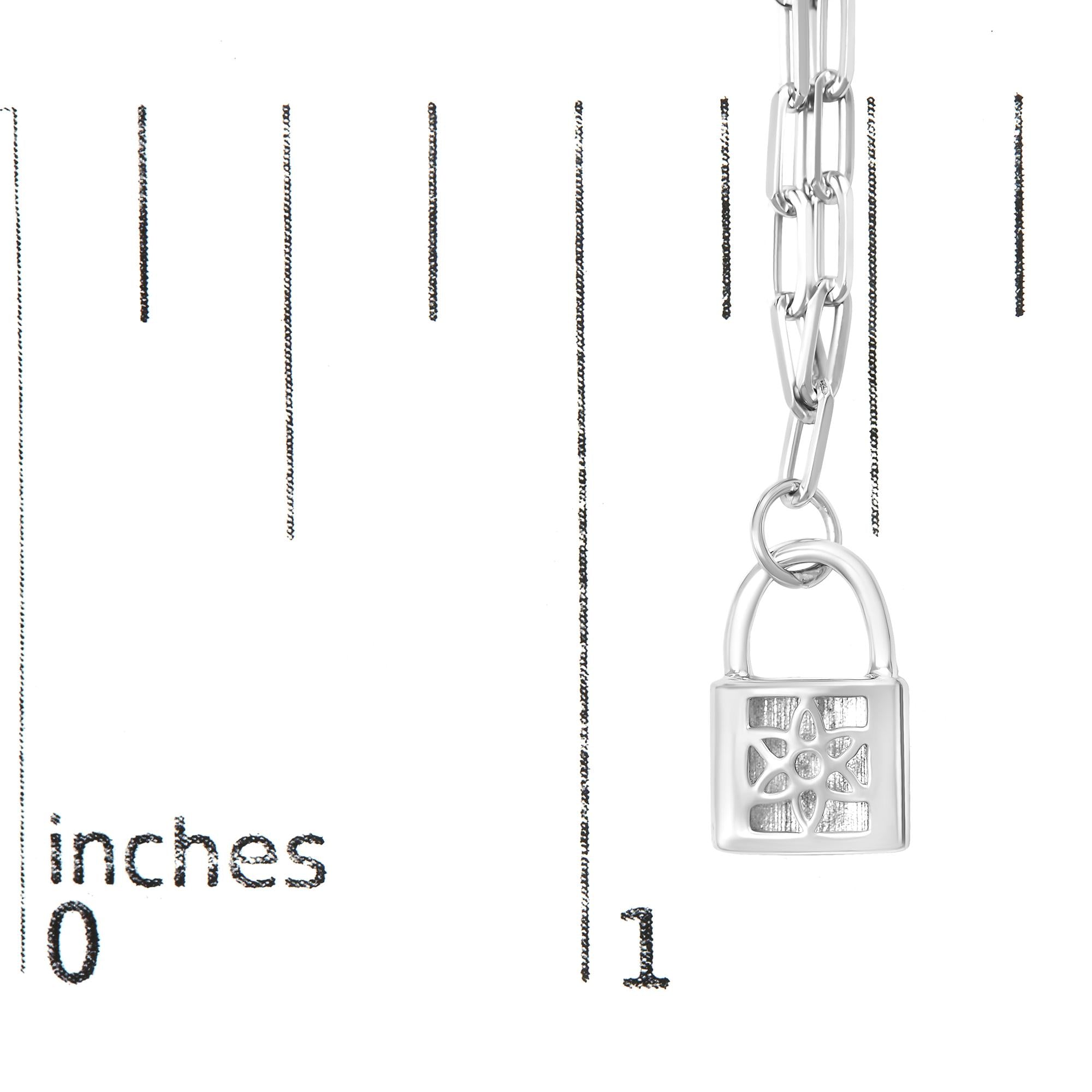 .925 Sterling Silver 1/10 Cttw Round Diamond Lock Pendant Paperclip Chin Necklace (H-I Color, SI1-SI2 Clarity)