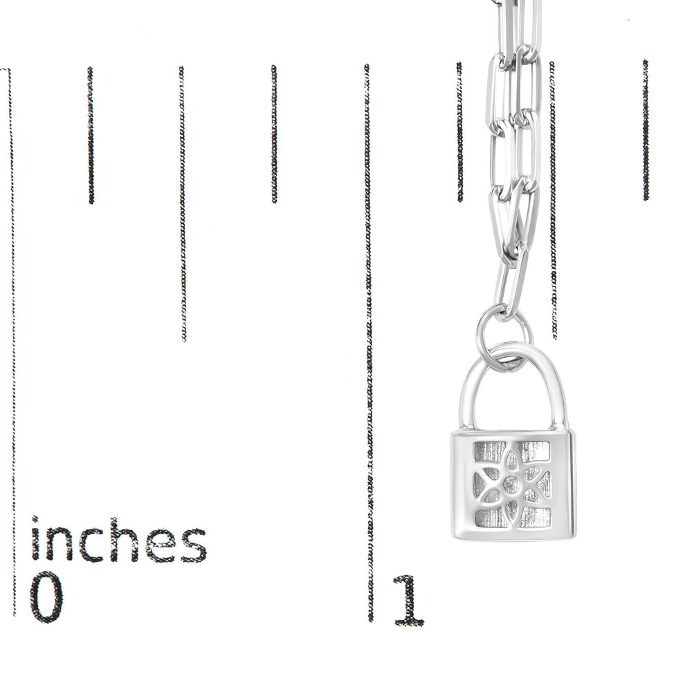 .925 Sterling Silver 1/10 Cttw Round Diamond Lock Pendant Paperclip Chin Necklace (H-I Color, SI1-SI2 Clarity)