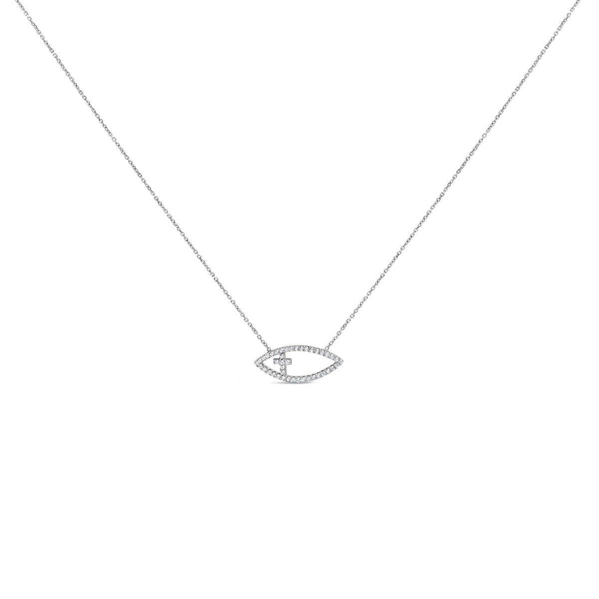 .925 Sterling Silver 1/2 Cttw Diamond Cross and Evil Eye 18" Inch Pendant Necklace (H-I Color, SI1-SI2 Clarity)