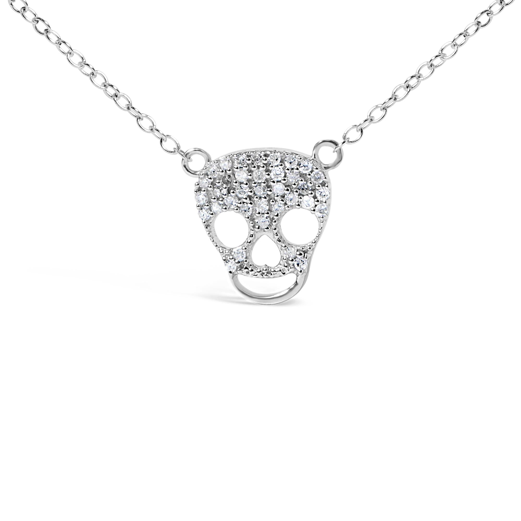 .925 Sterling Silver 1/7 Cttw Diamond Skull Pendant Necklace (H-I Color, SI1-SI2 Clarity) - 18" Inches