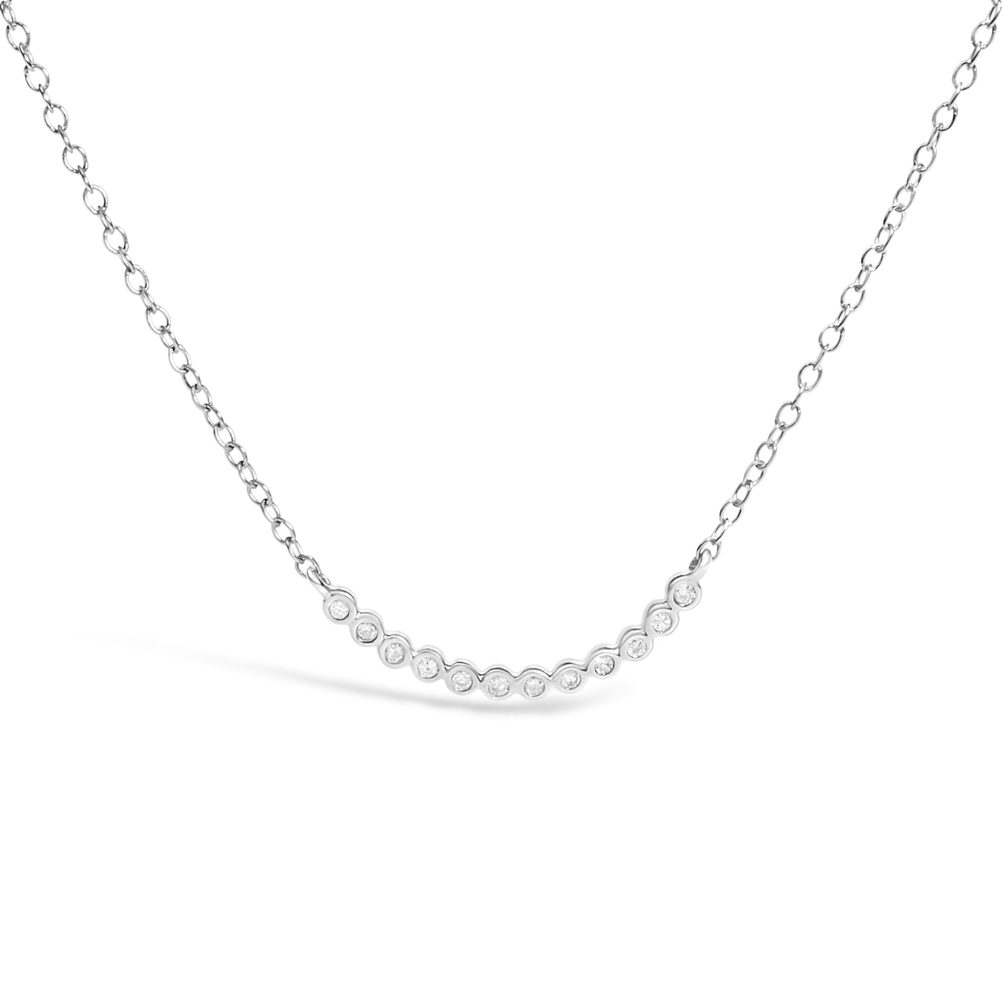 .925 Sterling Silver Diamond Accent Curved Bar Necklace- 18"