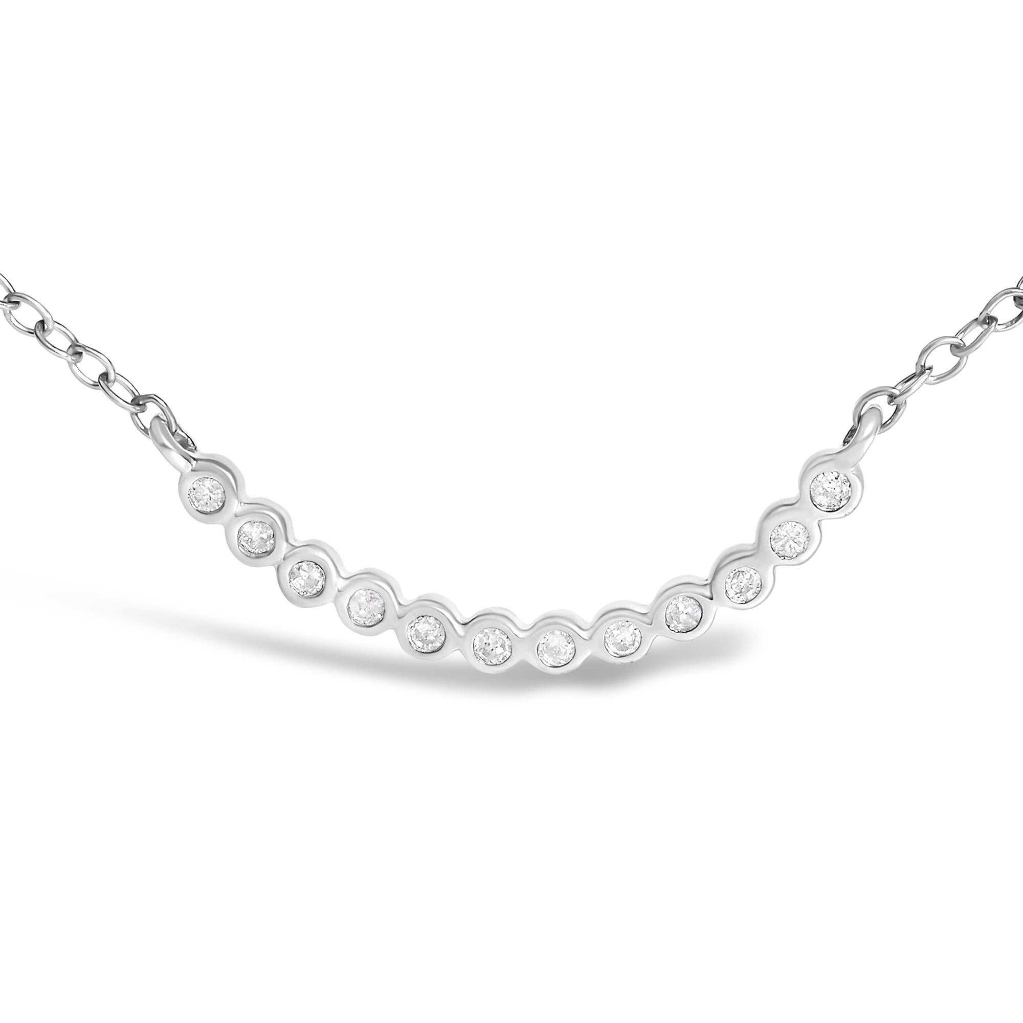 .925 Sterling Silver Diamond Accent Curved Bar Necklace- 18"