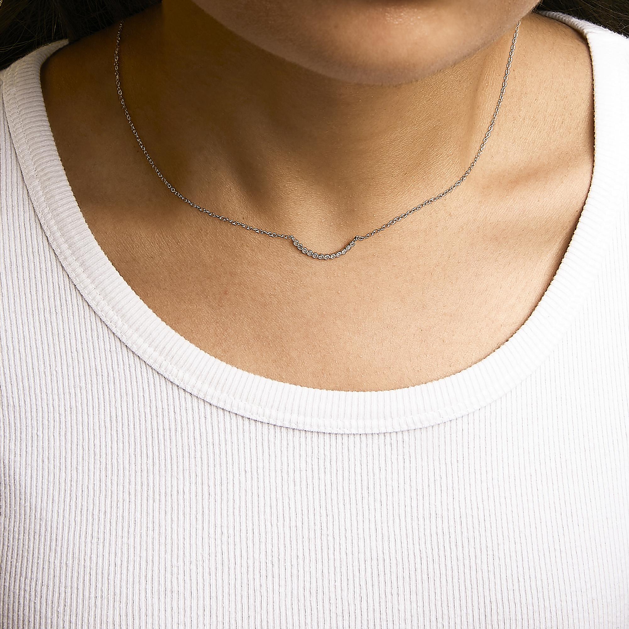 .925 Sterling Silver Diamond Accent Curved Bar Necklace- 18"