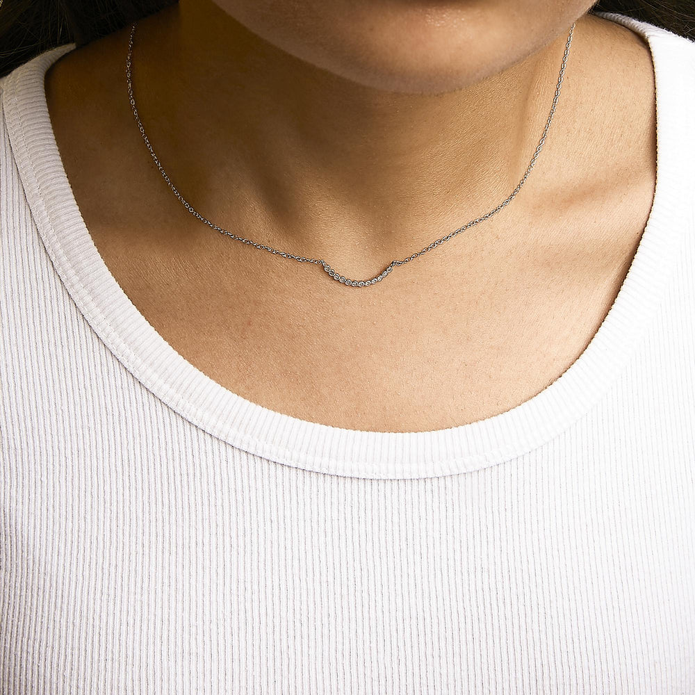 .925 Sterling Silver Diamond Accent Curved Bar Necklace- 18"