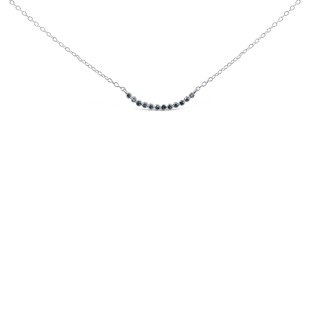 .925 Sterling Silver Blue Diamond Accent Curved Bar Necklace- 18"