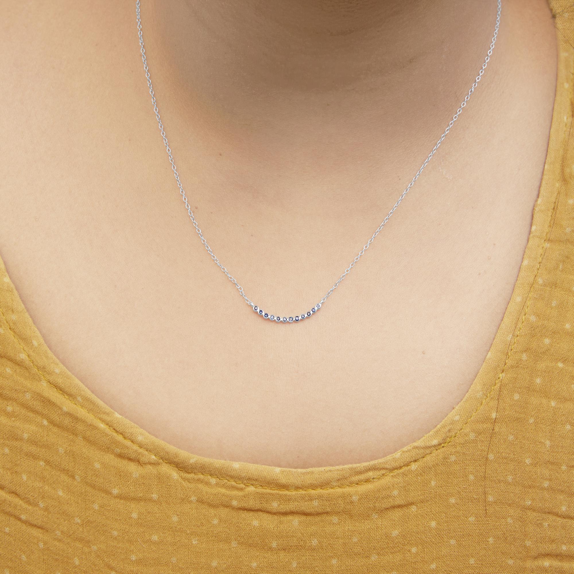 .925 Sterling Silver Blue Diamond Accent Curved Bar Necklace- 18"