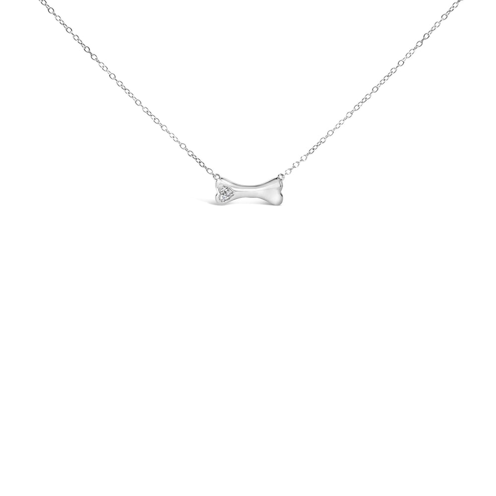 .925 Sterling Silver Diamond Accent Dog Bone Charm 18" Pendant Necklace (I-J Color, I2-I3 Clarity)