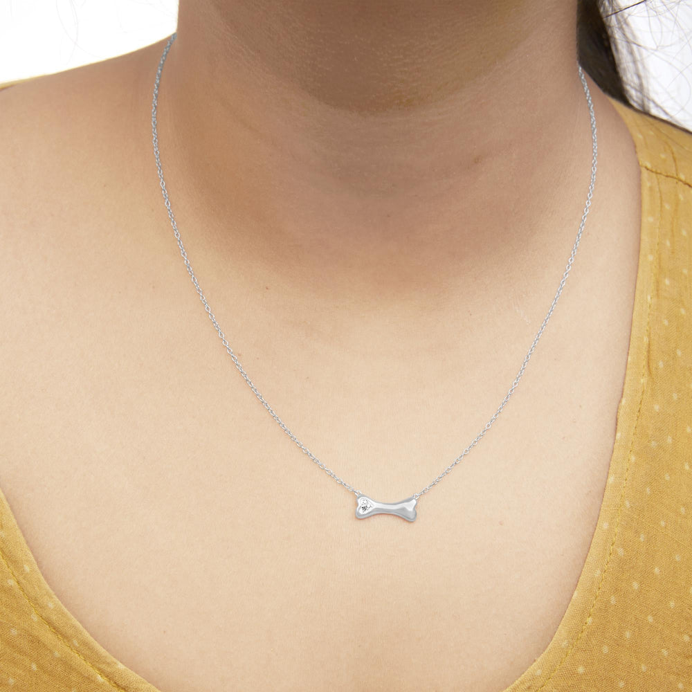 .925 Sterling Silver Diamond Accent Dog Bone Charm 18" Pendant Necklace (I-J Color, I2-I3 Clarity)