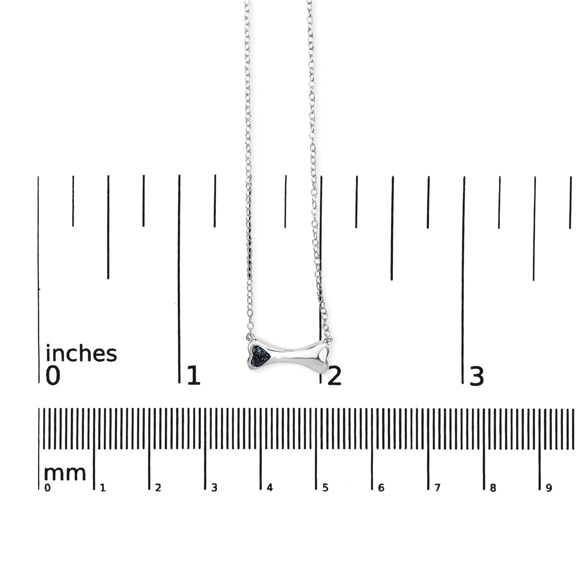 .925 Sterling Silver Treated Blue Diamond Accent Dog Bone Charm 18" Pendant Necklace (Blue Color, I2-I3 Clarity)