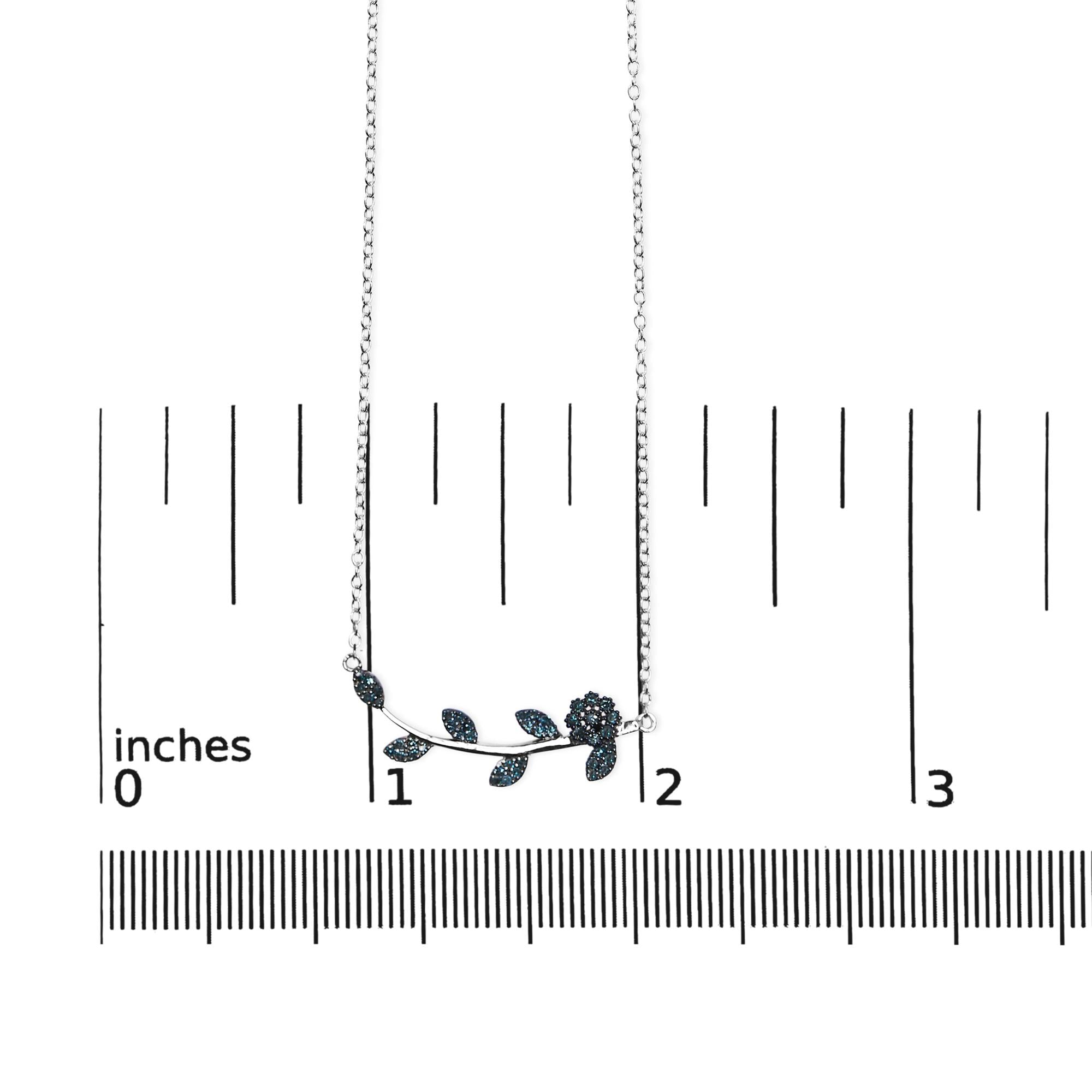 .925 Sterling Silver 1/5 Cttw Blue Diamond Leaf and Branch Pendant Necklace (H-I Color, SI1-SI2 Clarity) -18"