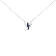 .925 Sterling Silver Blue Diamond Broken Heart Pendant Necklace (H-I Color, I1-I2 Clarity) - 18" Inches