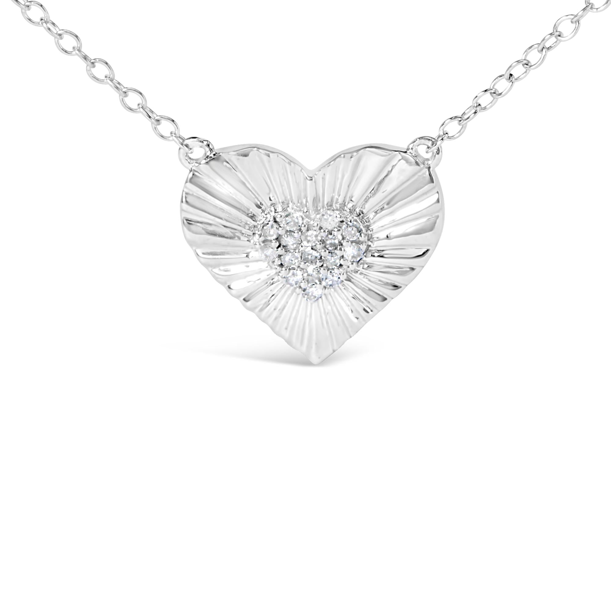 .925 Sterling Silver 1/10 Cttw Diamond Cluster Heart 18" Pendant Necklace (I-J Color, I3 Clarity)