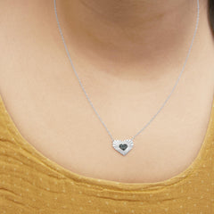 925 Sterling Silver 1/10 Cttw Treated Blue Diamond Cluster Heart 18" Pendant Necklace (Blue Color, I3 Clarity)