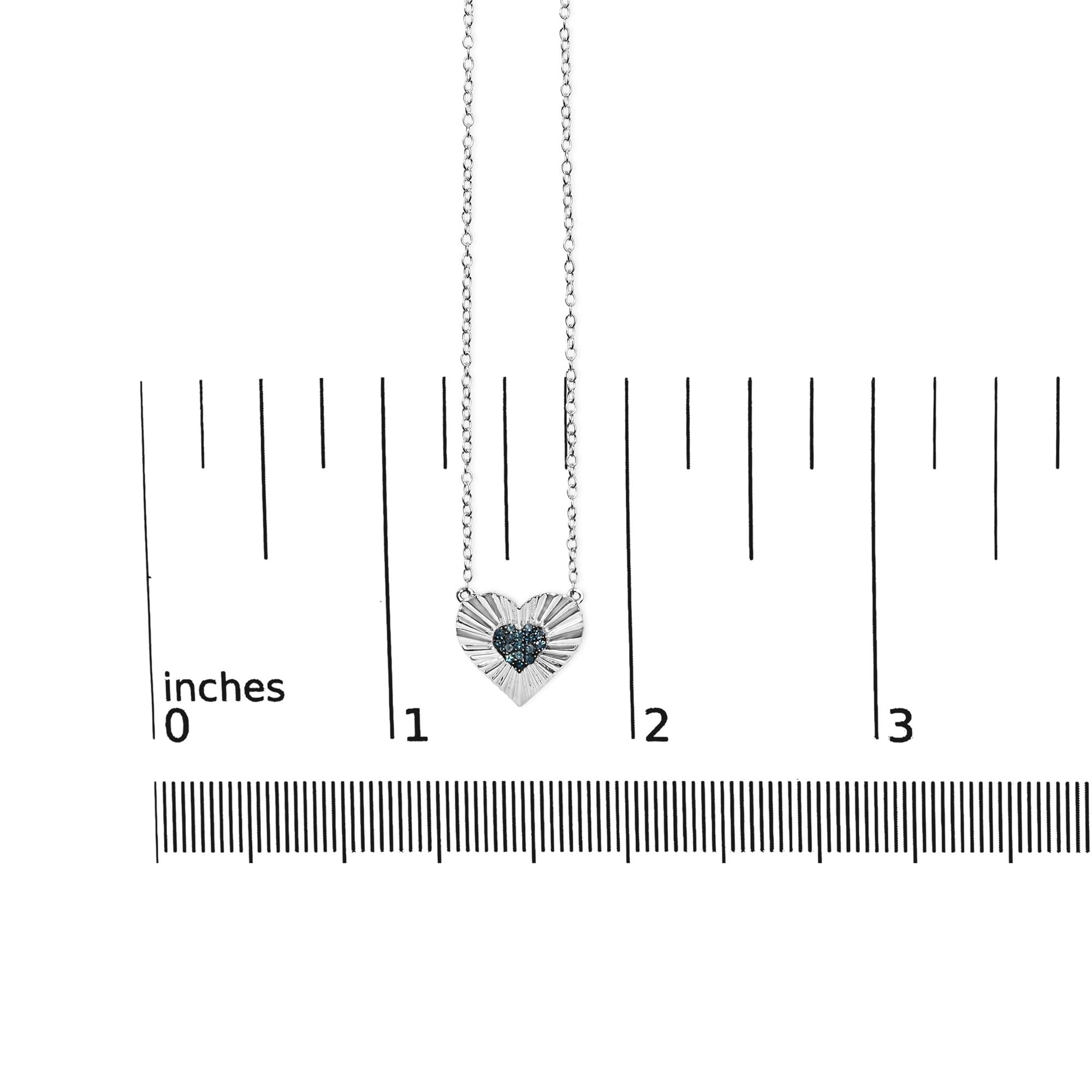 925 Sterling Silver 1/10 Cttw Treated Blue Diamond Cluster Heart 18" Pendant Necklace (Blue Color, I3 Clarity)