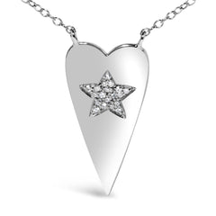 .925 Sterling Silver Diamond Heart with Star Pendant Necklace