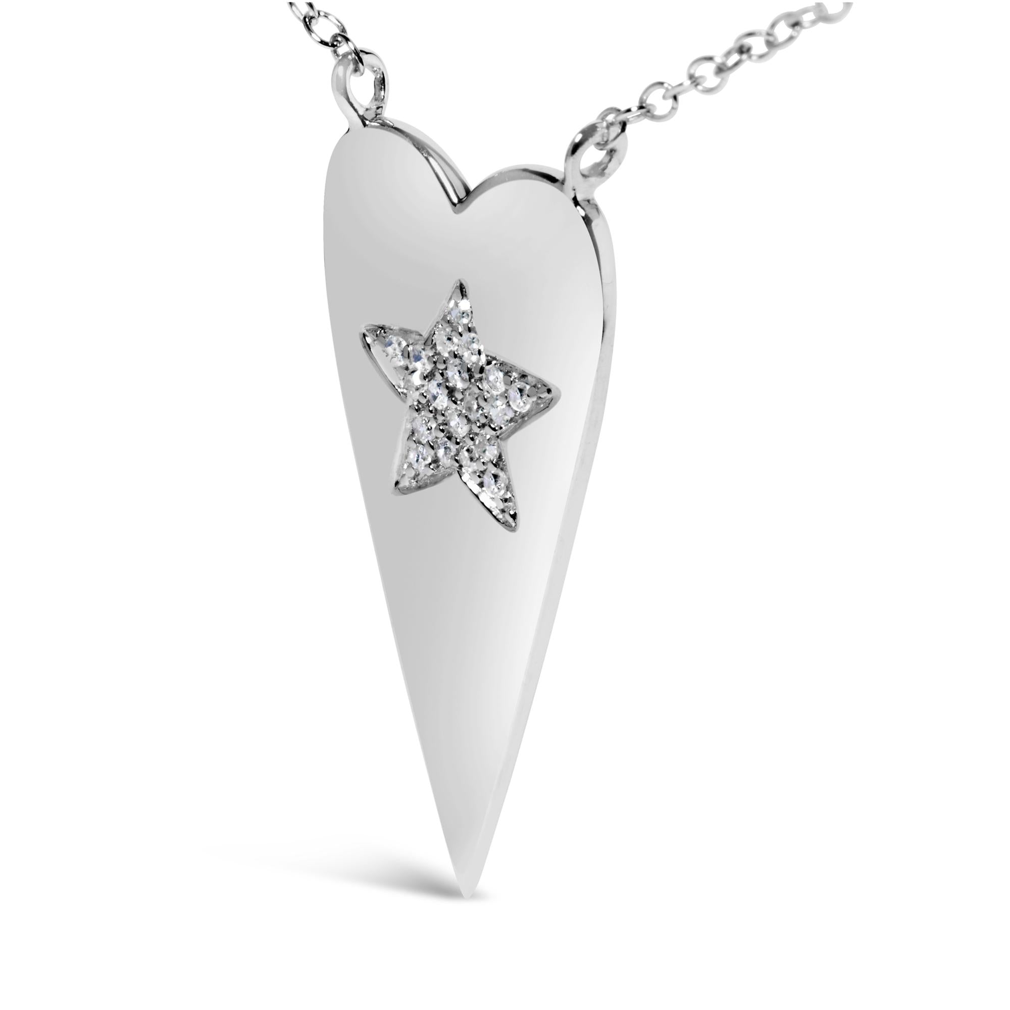 .925 Sterling Silver Diamond Heart with Star Pendant Necklace