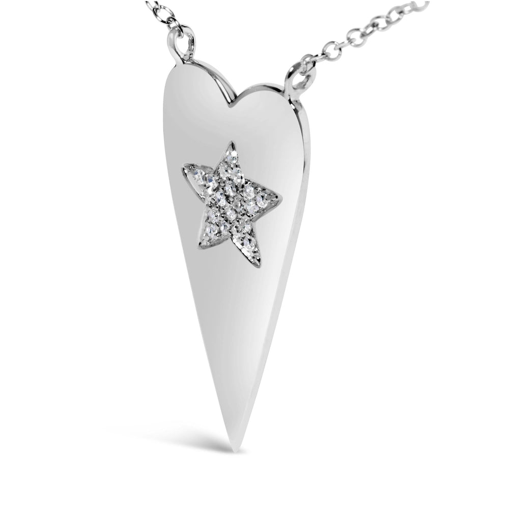 .925 Sterling Silver Diamond Heart with Star Pendant Necklace