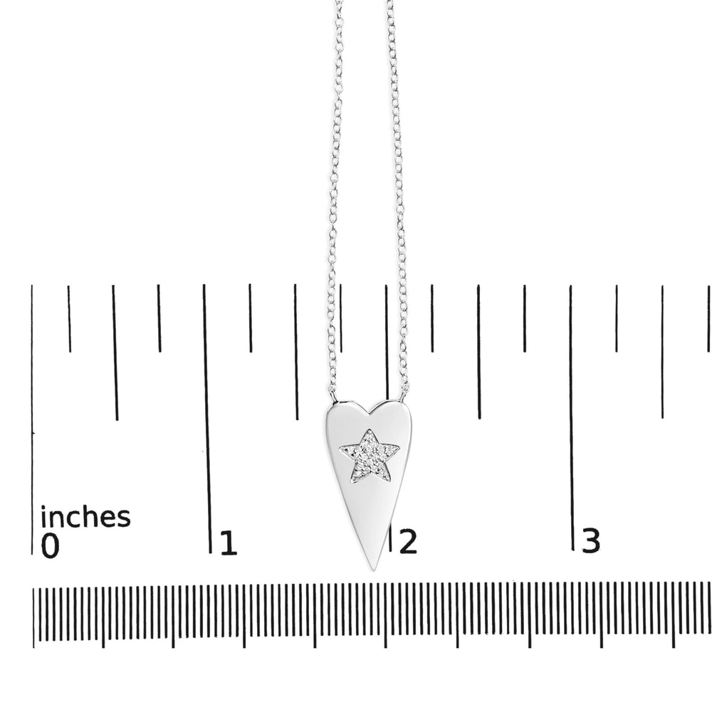.925 Sterling Silver Diamond Heart with Star Pendant Necklace