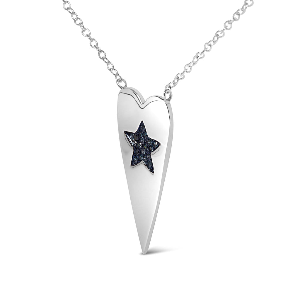 .925 Sterling Silver Blue Diamond Heart with Star Pendant Necklace