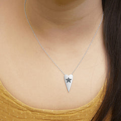 .925 Sterling Silver Blue Diamond Heart with Star Pendant Necklace