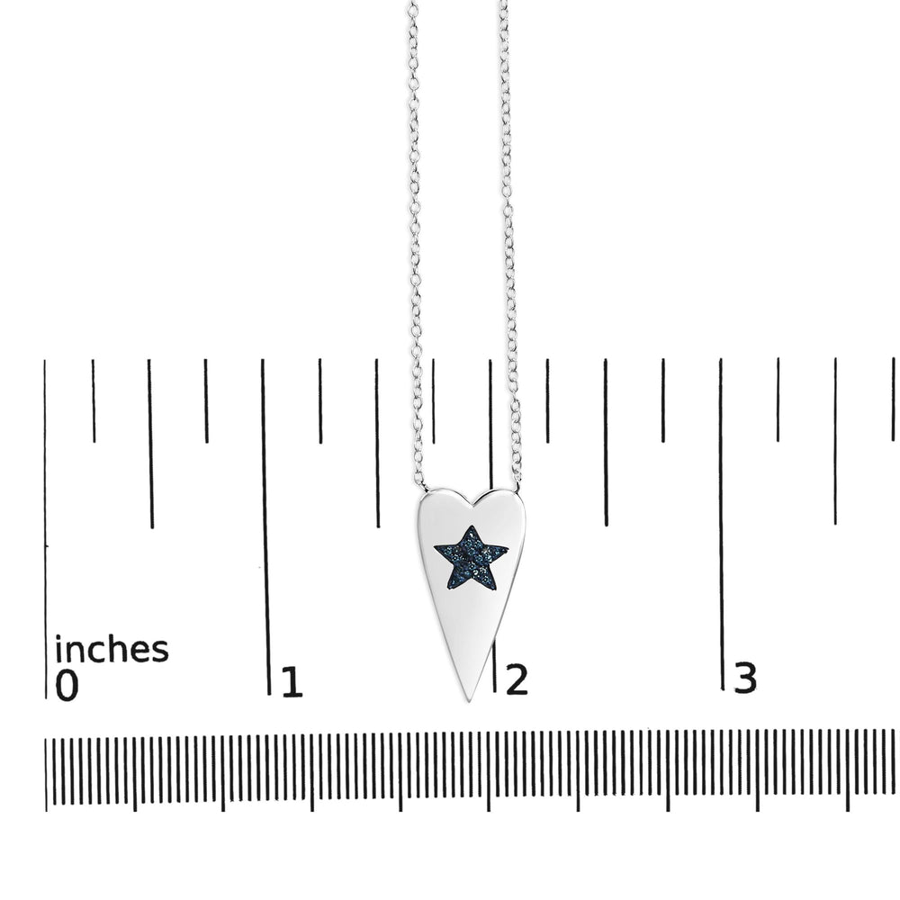 .925 Sterling Silver Blue Diamond Heart with Star Pendant Necklace