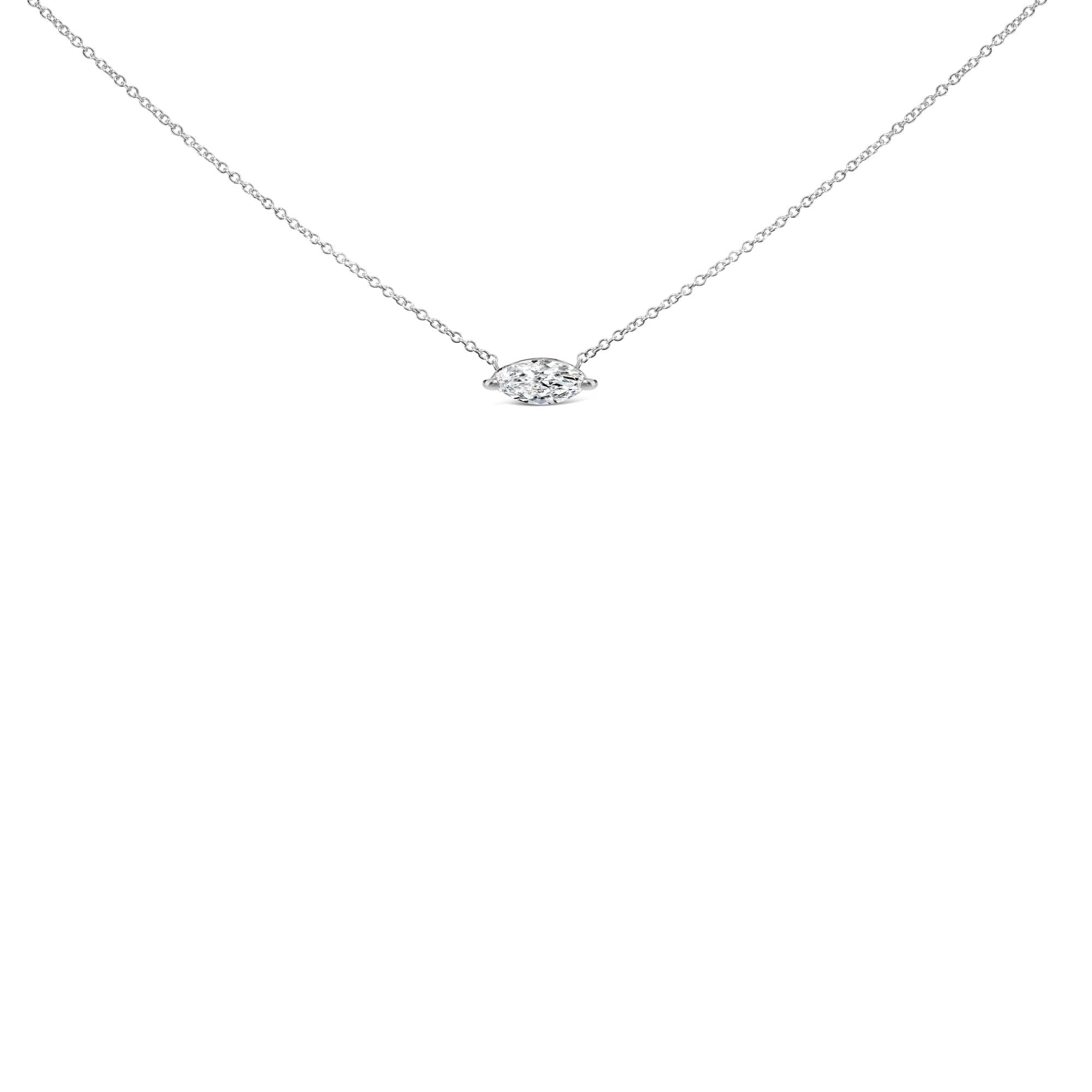 14K White Gold 1/2 Cttw Marquise Lab-Grown Diamond East West Solitaire 18" Pendant Necklace (F-G Color, VS2-SI1 Clarity)