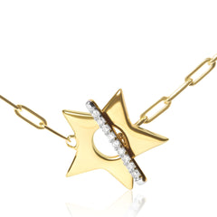 18K Yellow Gold Plated Sterling Silver Diamond Accent Star Pendant Necklace with Paperclip Chain
