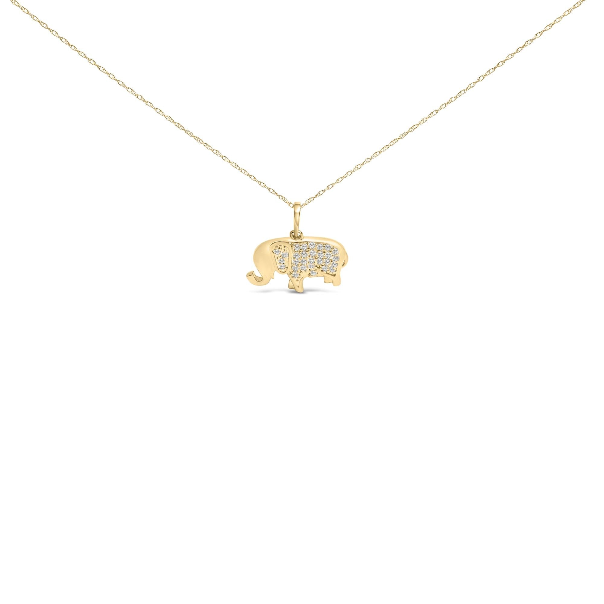 10K Yellow Gold 1/5 Cttw Diamond Elephant Pendant Necklace
