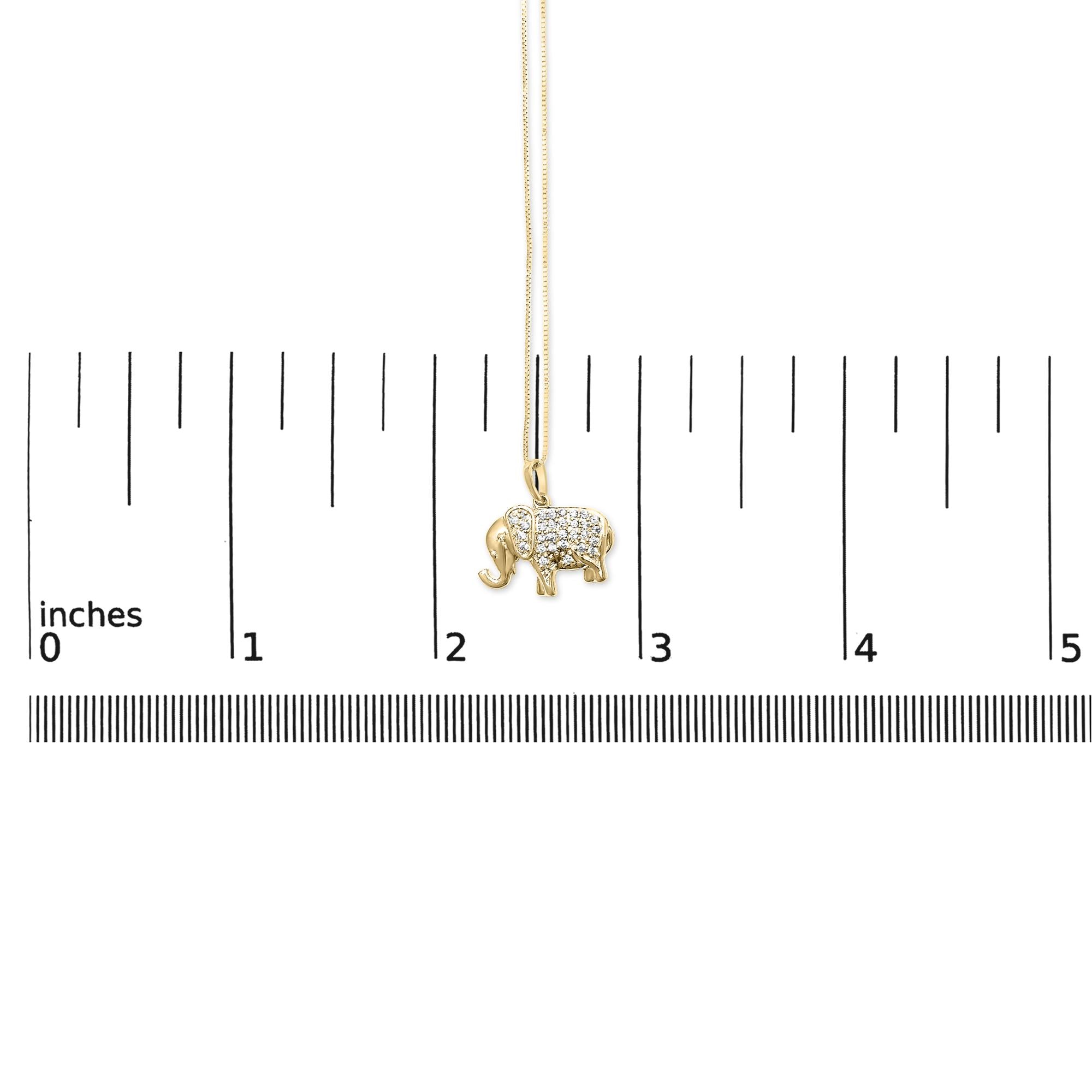 10K Yellow Gold 1/5 Cttw Diamond Elephant Pendant Necklace