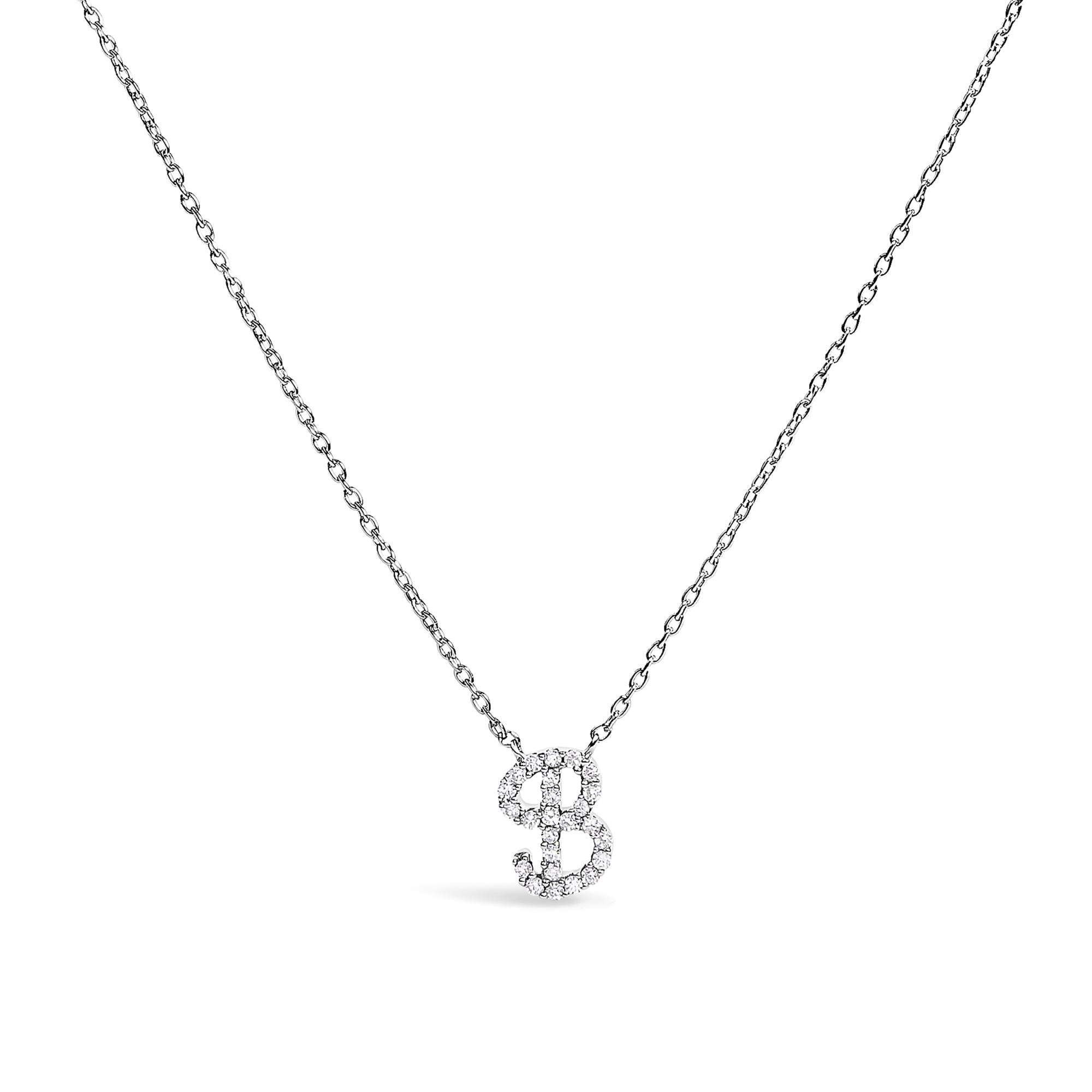 14K White Gold Diamond Accent "A-Z" Initial Script Style Pendant Necklace