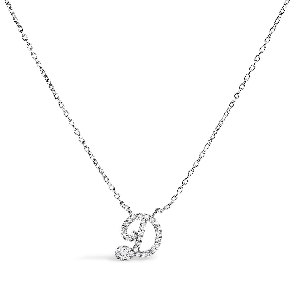 14K White Gold Diamond Accent "A-Z" Initial Script Style Pendant Necklace