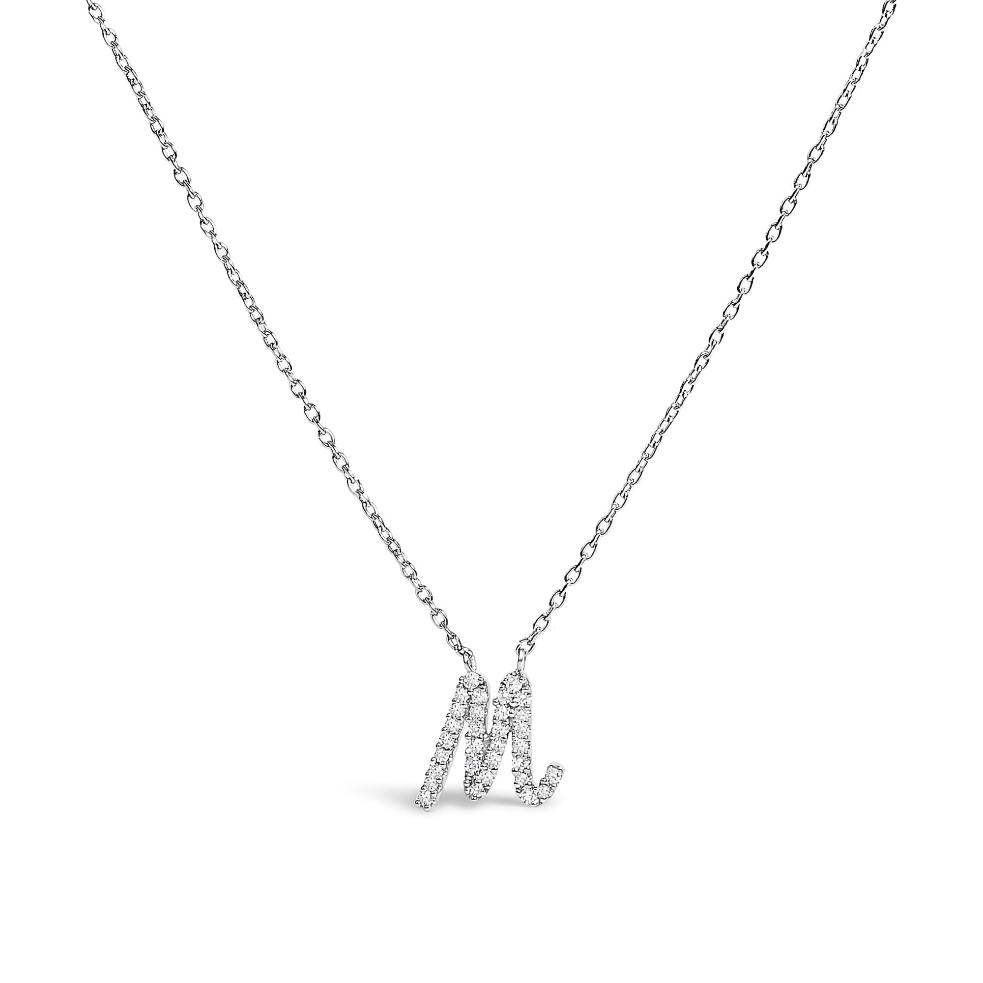 14K White Gold Diamond Accent "A-Z" Initial Script Style Pendant Necklace
