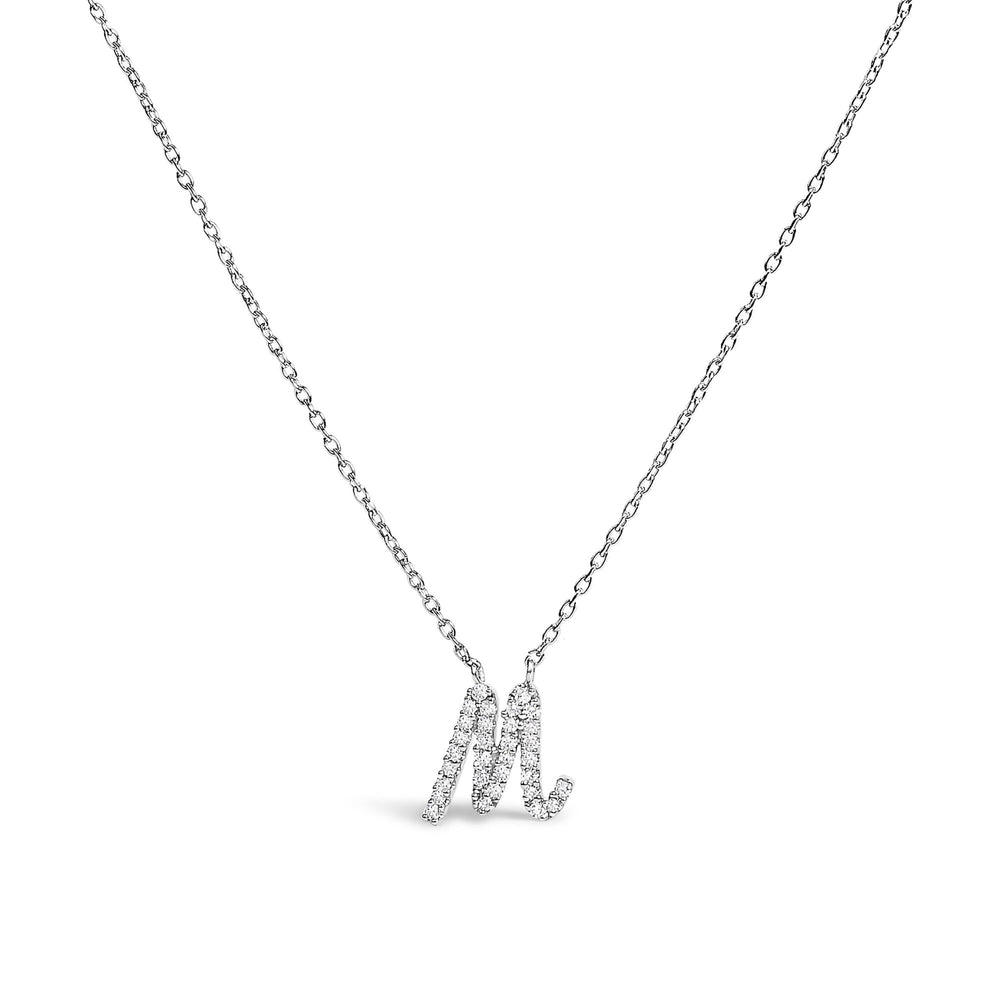 10K White Gold Diamond Accent  A-Z Initial Script Style Pendant Necklace