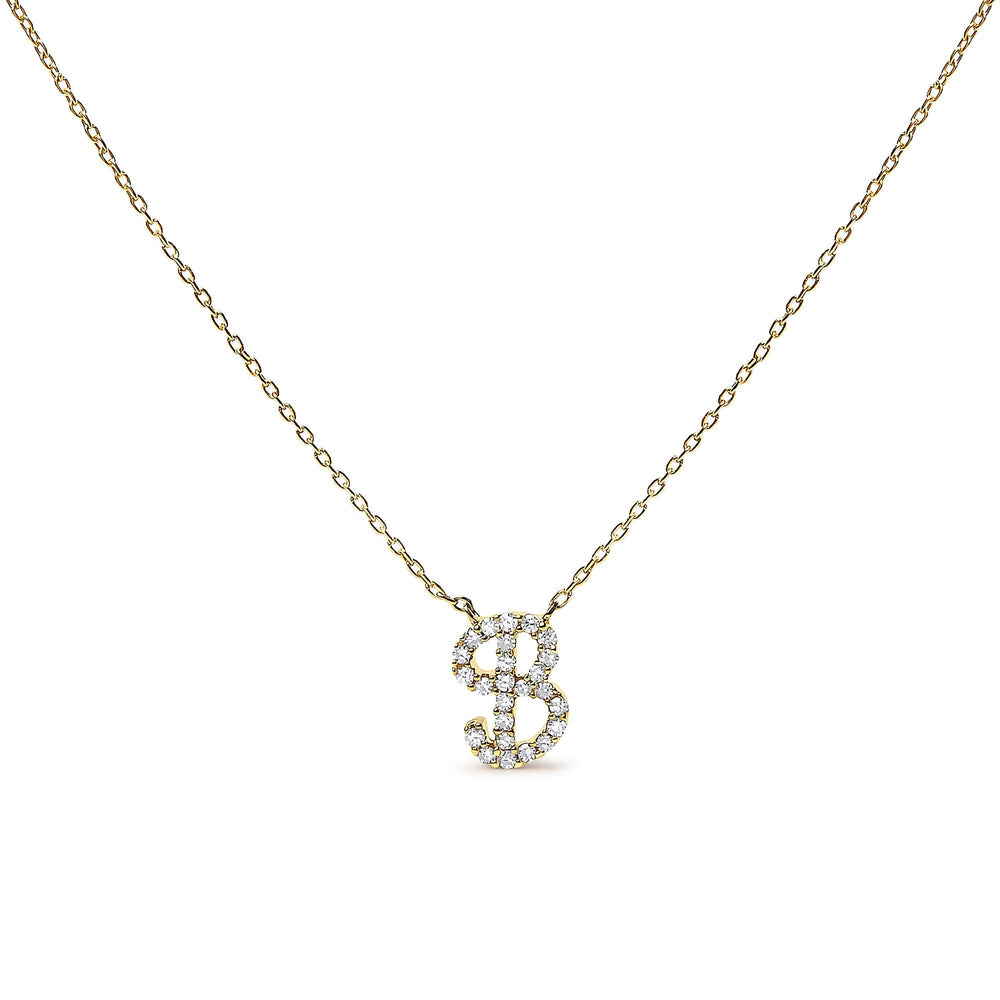 10K Yellow Gold Diamond Accent  A-Z Initial Script Style Pendant Necklace