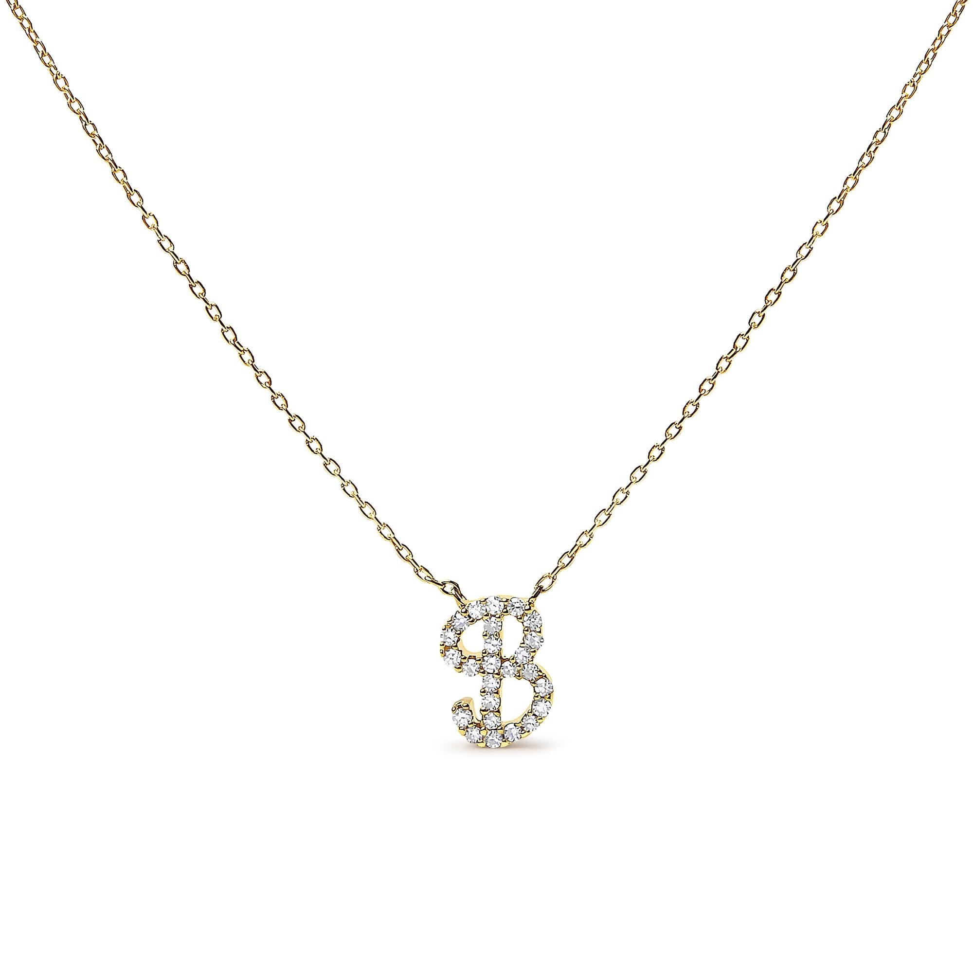 14K Yellow Gold Diamond Accent "A-Z" Initial Script Style Pendant Necklace