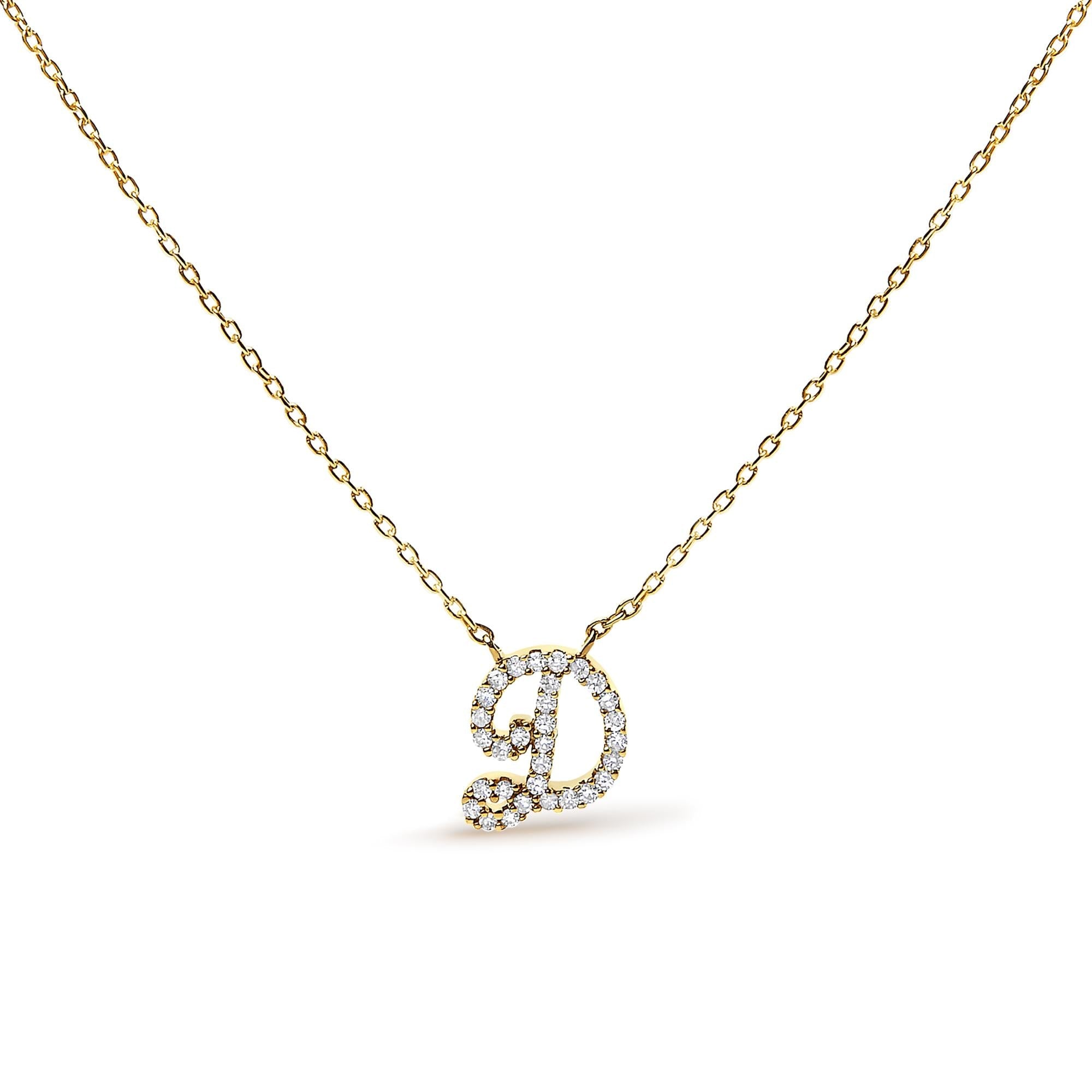 14K Yellow Gold Diamond Accent "A-Z" Initial Script Style Pendant Necklace