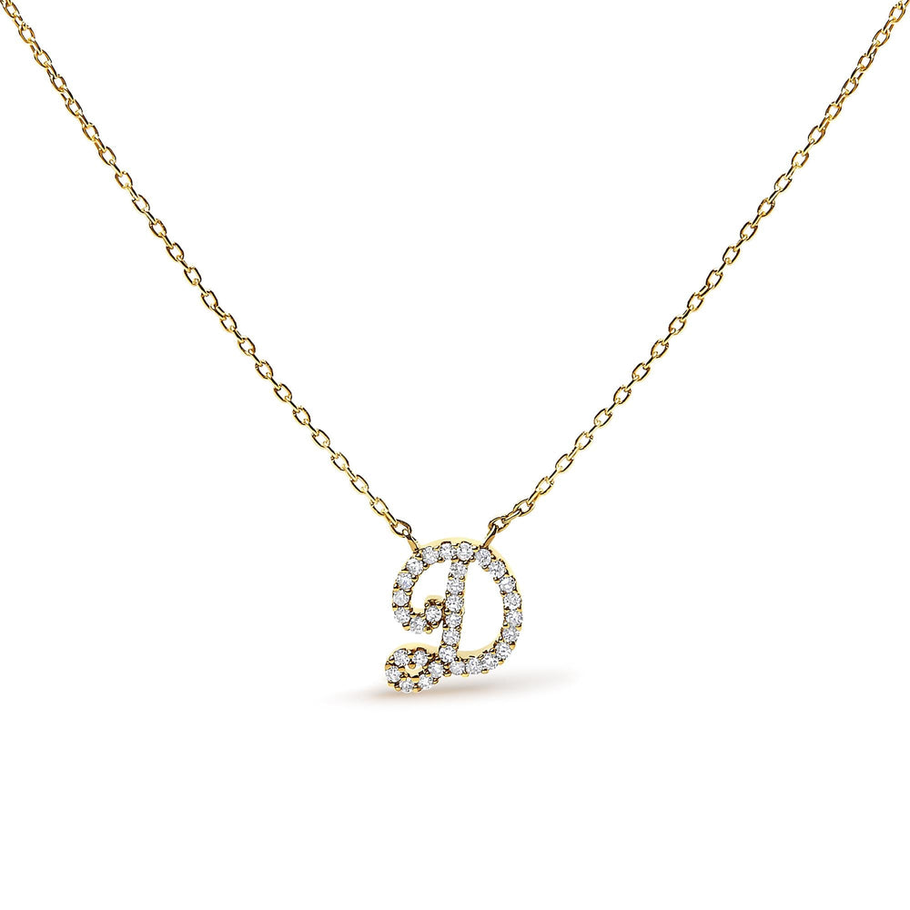 14K Yellow Gold Diamond Accent "A-Z" Initial Script Style Pendant Necklace