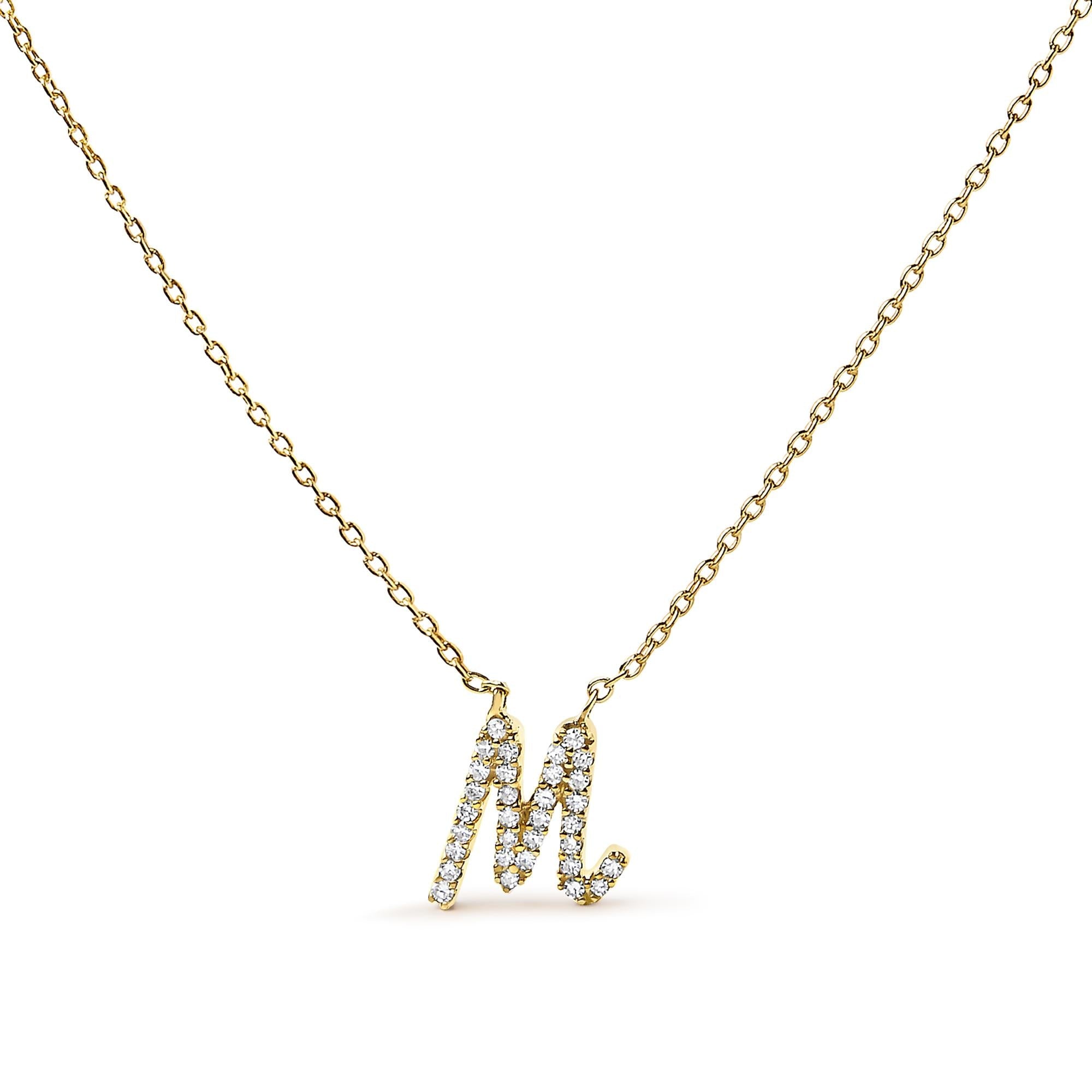 14K Yellow Gold Diamond Accent "A-Z" Initial Script Style Pendant Necklace