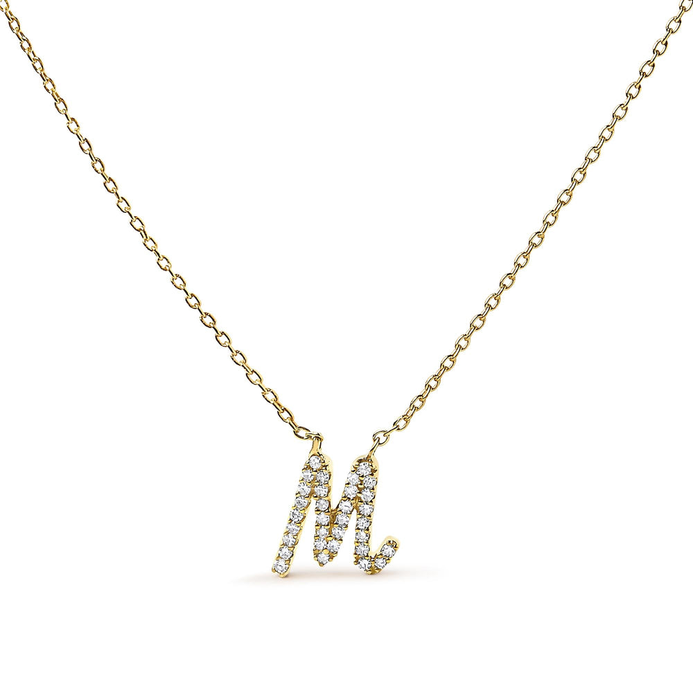 14K Yellow Gold Diamond Accent "A-Z" Initial Script Style Pendant Necklace